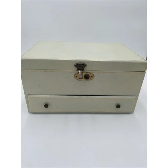 Vintage Ivory Jewelry Box Multi Level Tiered Drawer Key Velvet Buxton MCM